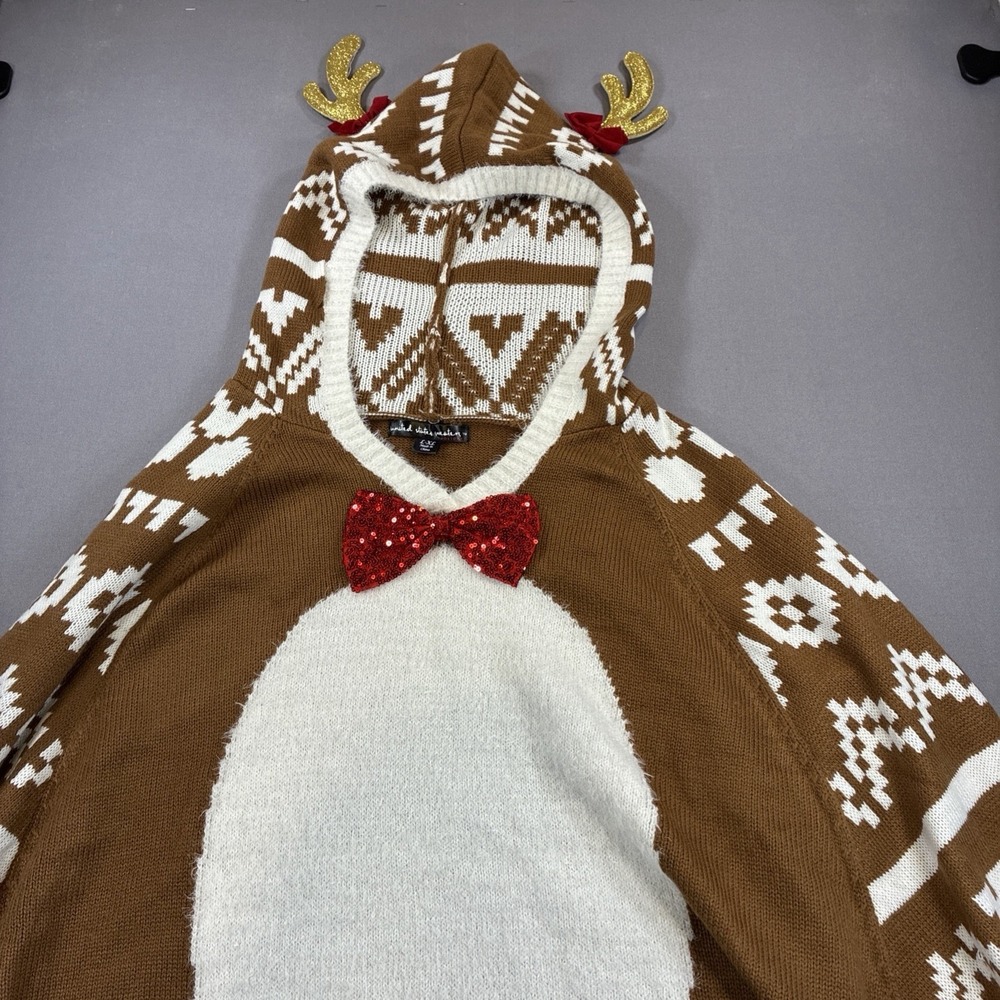 United States Sweaters Reindeer Cape Poncho W/ Reindeer Horns On The Hoodie L/XL